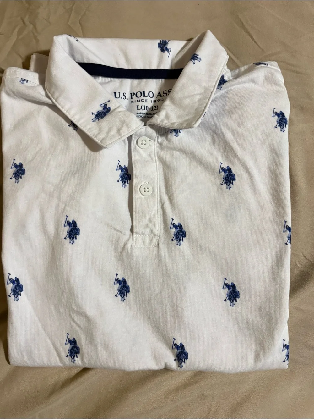 U.S. Polo Assn. Boys White All Over Pony Print Polo Shirt Size L 10-12